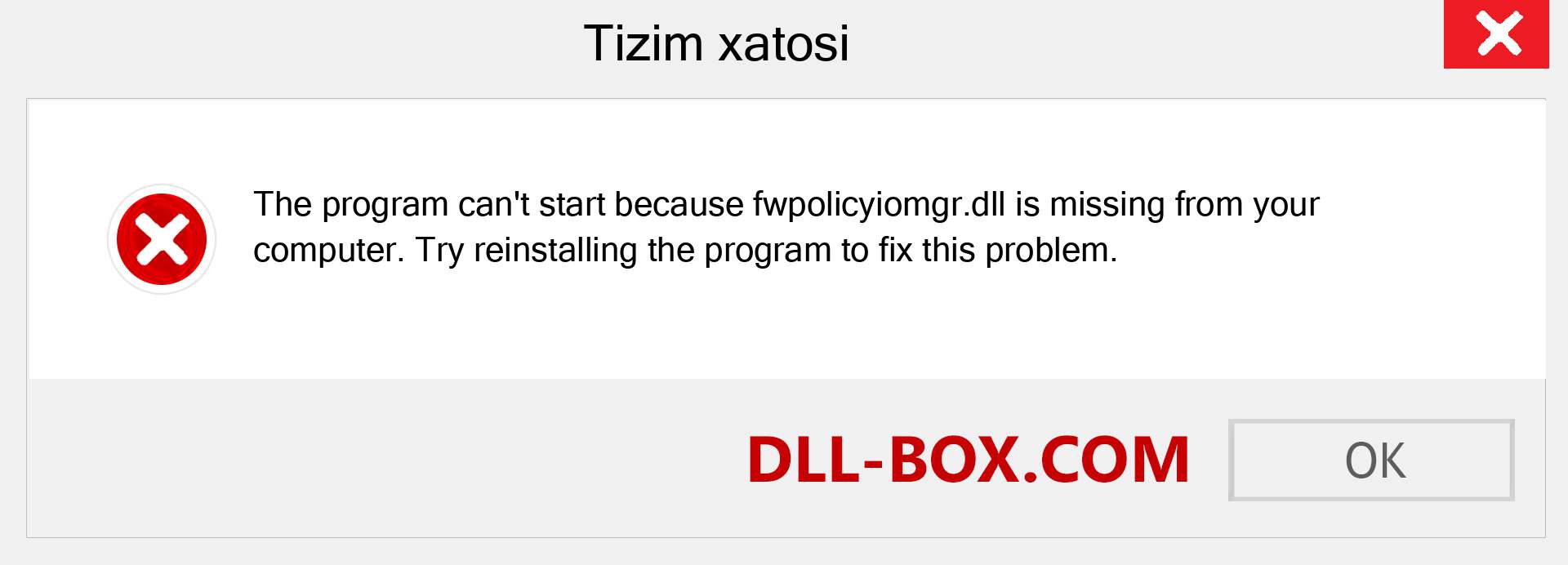 fwpolicyiomgr.dll fayli yo'qolganmi?. Windows 7, 8, 10 uchun yuklab olish - Windowsda fwpolicyiomgr dll etishmayotgan xatoni tuzating, rasmlar, rasmlar